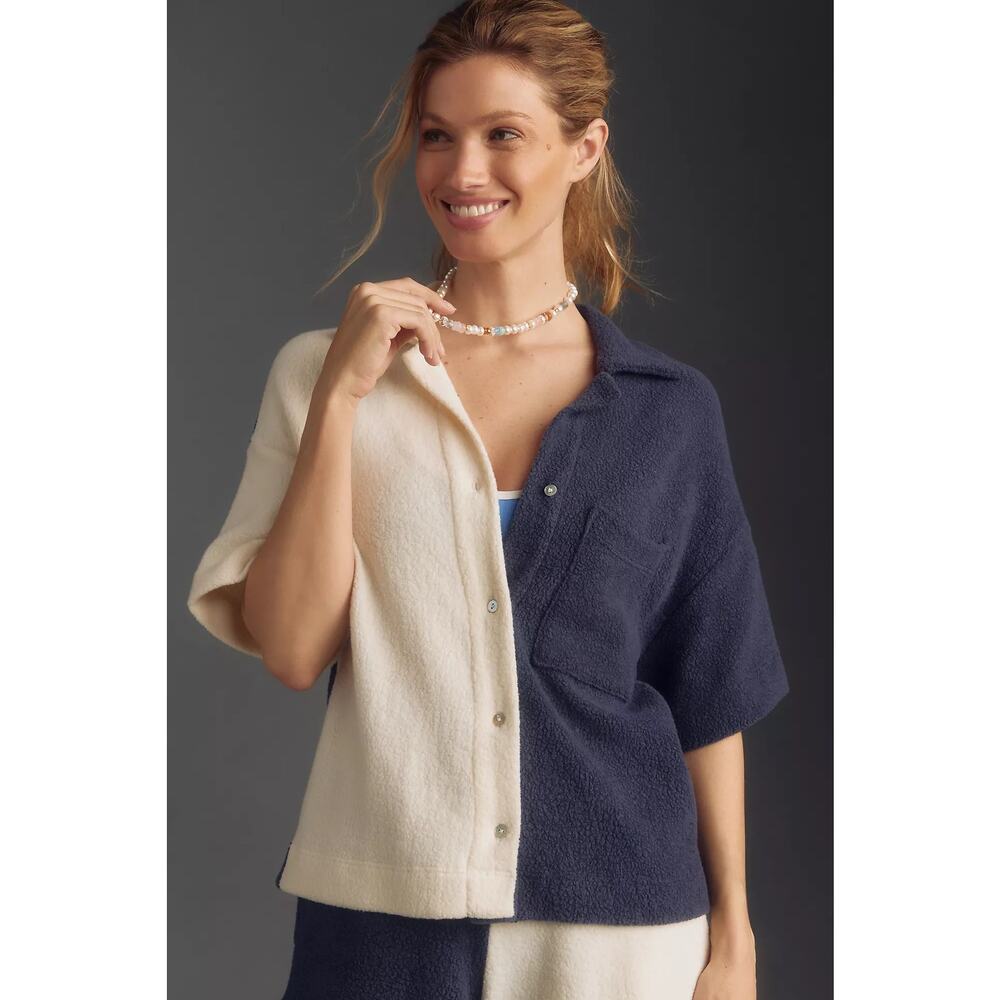 $138 New Sundry Anthropologie Sherpa Button Down shirt - XS